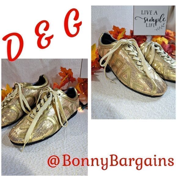 NWOT Authentic Dolce & Gabbana Gold Sequin Trainer - Picture 1 of 14